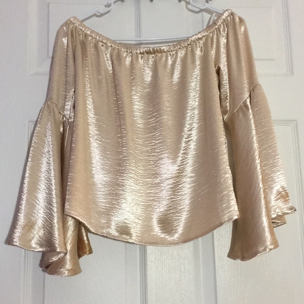 Silky Champagne Off-Shoulder Blouse